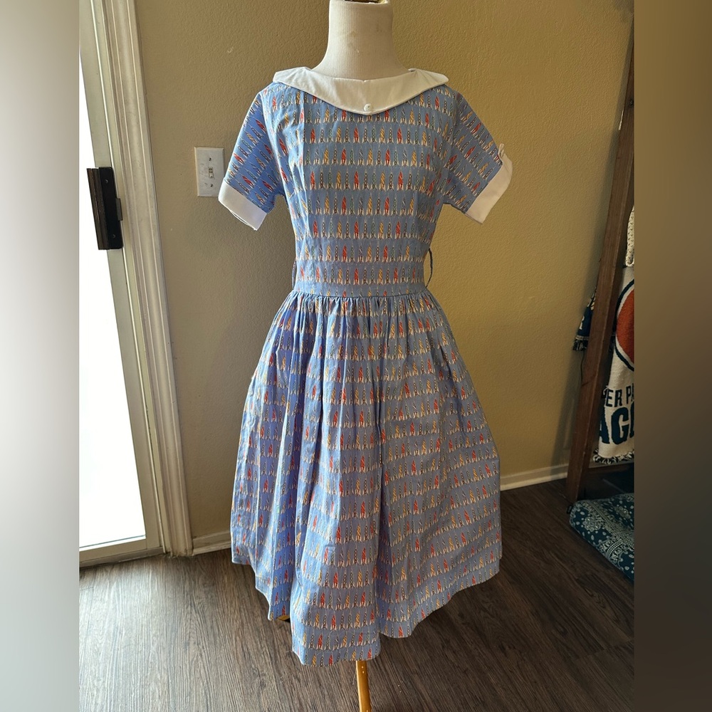 Bernie Dexter vintage 50s style MCM dress VLV pale blue rockets rockabilly